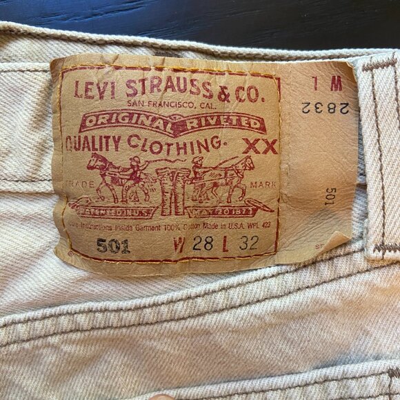 Levi's 501 Jeans 90s Vintage Tan Beige Khaki Made in USA Size 28/32 - Picture 9 of 9